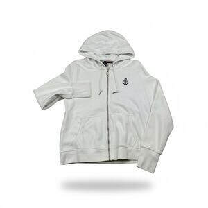 Tommy Hilfiger Women’s Large White Full Zip Hoodie Anchor Logo Cotton Blend GC